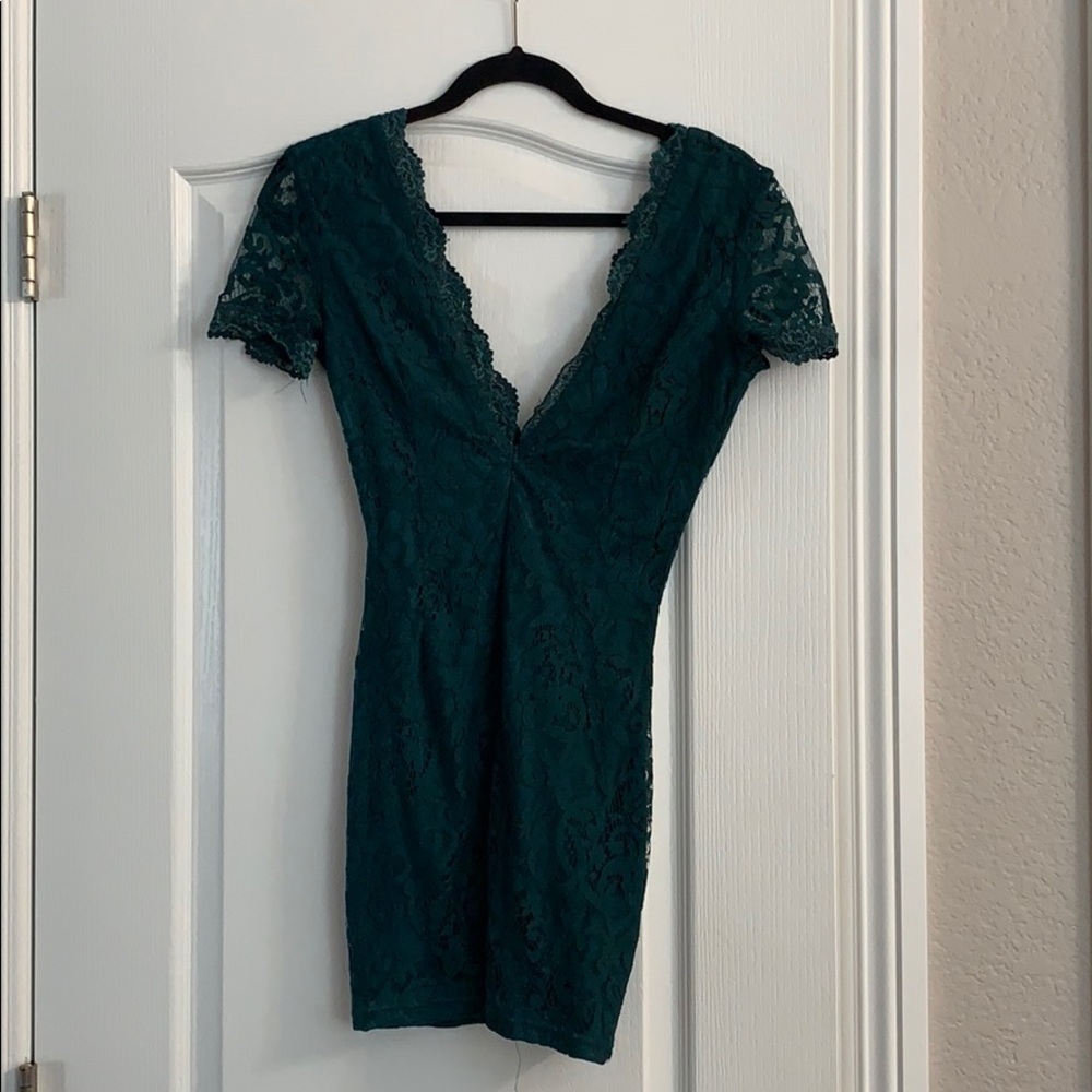 Deep V green lace dress size small